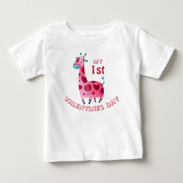 T-shirt Pour Bébé Ma première Saint-Valentin bébé girafe (Devant)