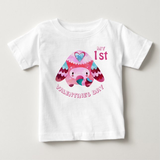 T-shirt Pour Bébé Ma première Saint-Valentin Éléphant bébé rose (Devant)