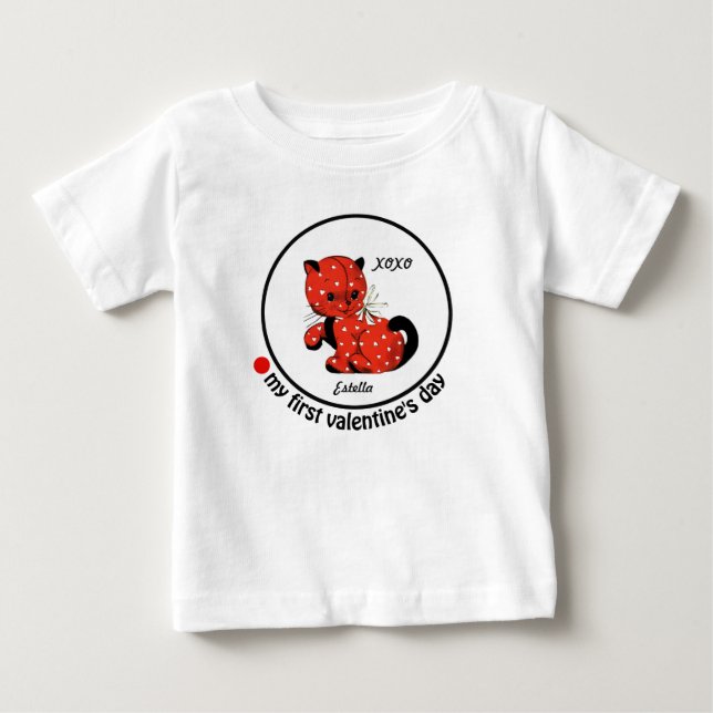 T-shirt Pour Bébé Ma première Saint-Valentin. Vintage Kitty (Devant)