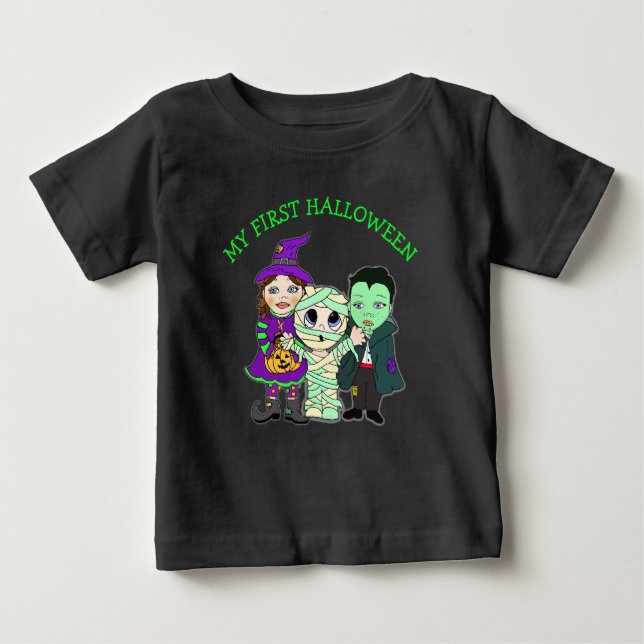 T-shirt Pour Bébé Ma première sorcière d'Halloween, maman et vampire (Devant)