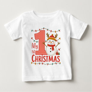 T-shirt Pour Bébé Ma première typographie de Noël Bonhomme de neige