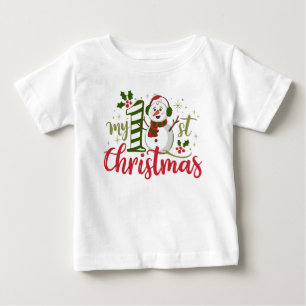 T-shirt Pour Bébé Ma première typographie de Noël Bonhomme de neige