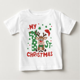 T-shirt Pour Bébé Ma première typographie de Noël Chien de renne mig