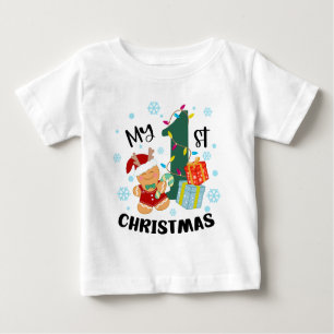 T-shirt Pour Bébé Ma première typographie de Noël Cute Gingerbread