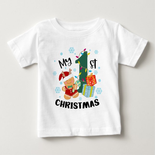 T-shirt Pour Bébé Ma première typographie de Noël Gingerbread (Devant)