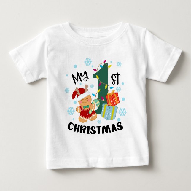 T-shirt Pour Bébé Ma première typographie de Noël Gingerbread mignon (Devant)
