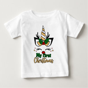 T-shirt Pour Bébé Ma première typographie de Noël Licorne festive mi