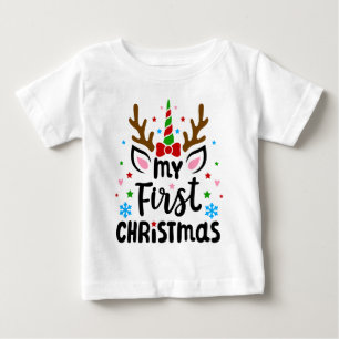 T-shirt Pour Bébé Ma première typographie de Noël Licorne mignonne