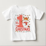 T-shirt Pour Bébé Ma première typographie de Noël mignon Snowman<br><div class="desc">My First Christmas Typography Jote Snowman Baby Girl Baby Boy T-Shirt présente le texte "My 1st Christmas" dans la typographie de script moderne accentué par un mignon bonhomme de neige festif et des flocons de neige. Un cadeau de Noël parfait pour une petite fille ou un petit garçon. Créé par...</div>