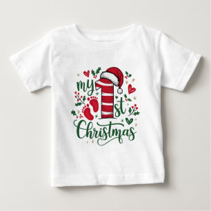 T-shirt Pour Bébé Ma première typographie de Noël mignonne Santa Hat