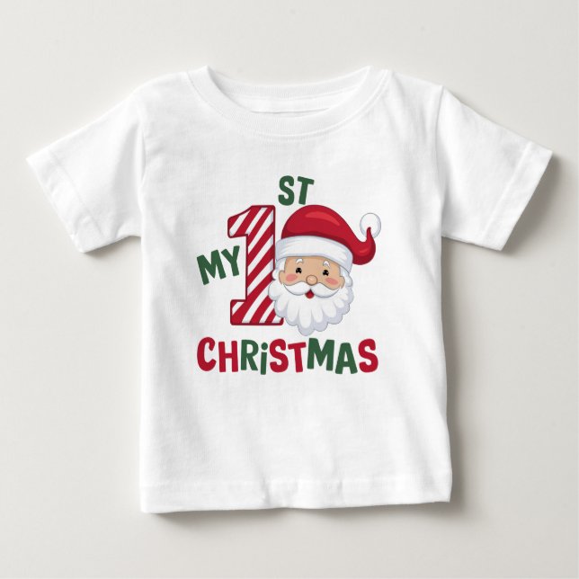 T-shirt Pour Bébé Ma première typographie de Noël Santa mignon (Devant)