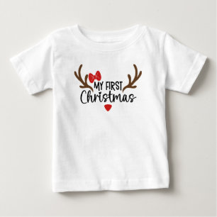 T-shirt Pour Bébé Ma première typographie de Noël Simple bois de cer
