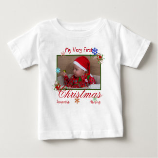 T-shirt Pour Bébé Ma toute première photo de Noël personnalisée