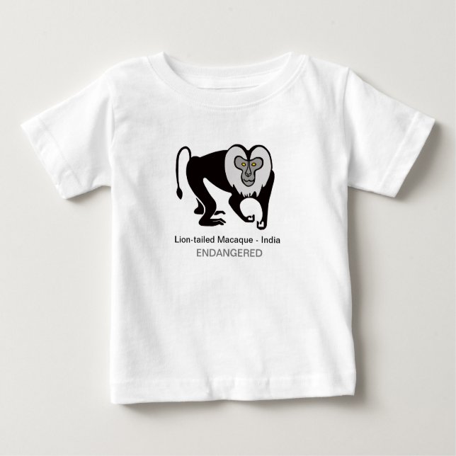 T-shirt Pour Bébé MACAQUE à queue de lion - Graphique animal en voie (Devant)