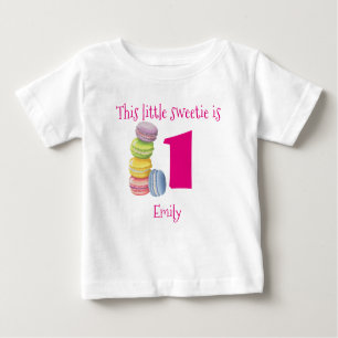 T-shirt Pour Bébé Macarons sucrés premier anniversaire Personnalisé