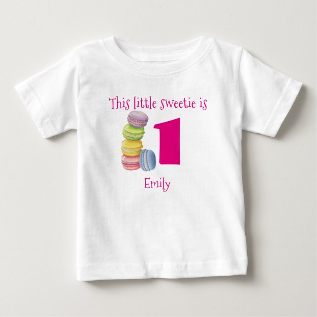 T-shirt Pour Bébé Macarons sucrés premier anniversaire Personnalisé (Devant)