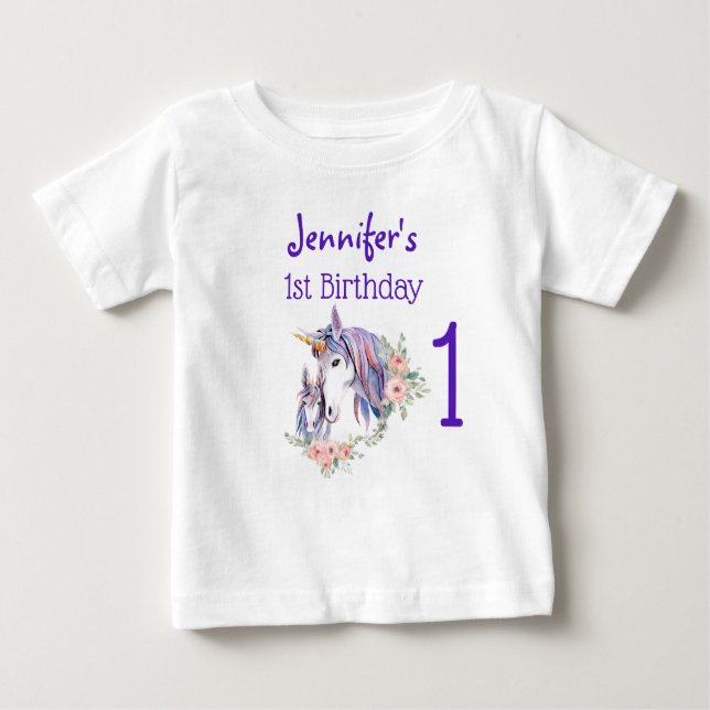 T-shirt Pour Bébé Magical Licorne Maman & Bébé Aquarelle 1er Anniver (Devant)