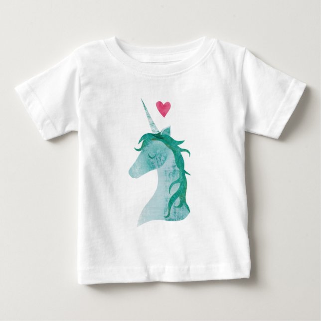 T-shirt Pour Bébé Magie bleue de licorne avec le coeur (Devant)
