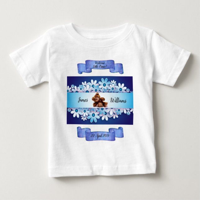 T-shirt Pour Bébé Magnifique Ours Bleu Teddy Whimsical Personnaliser (Devant)