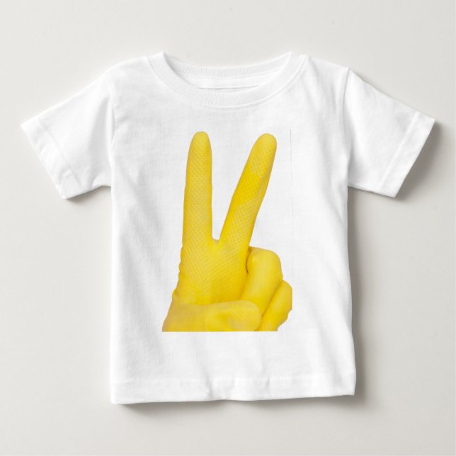 T-shirt Pour Bébé Main dans le gant de latex jaune (Devant)