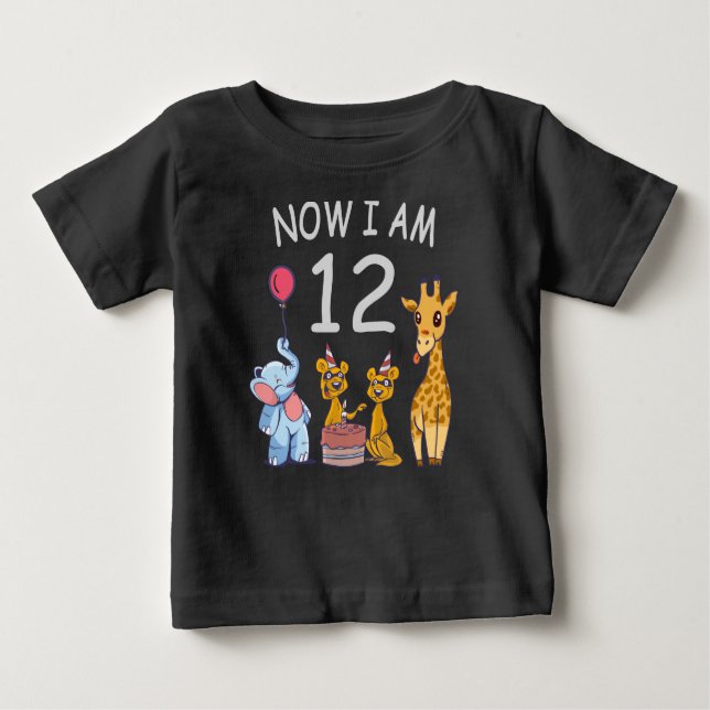 T-shirt Pour Bébé Maintenant j'ai 12 ans 12ème anniversaire au Zoo (Devant)