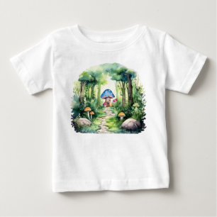 T-shirt Pour Bébé Maison Champignon Enchantée dans une Forêt Magique