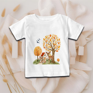 T-shirt Pour Bébé Maison de campagne bois mignon Cerf