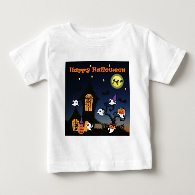 T-shirt Pour Bébé Maison hantée joyeuse Halloween (Devant)