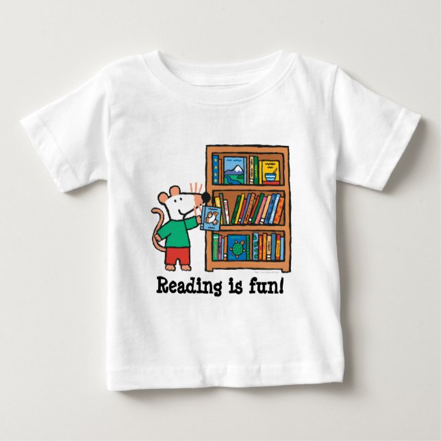 T-shirt Pour Bébé Maisy et une bibliothèque de livres (Devant)
