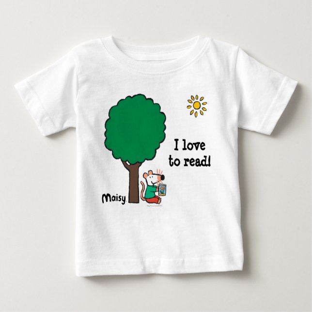 T-shirt Pour Bébé Maisy Lit Son Livre De Bibliothèque En Dehors (Devant)
