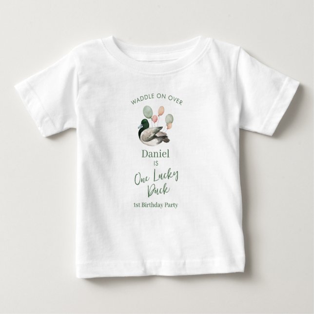 T-shirt Pour Bébé Mallard Lucky Duck 1st Birthday  (Devant)
