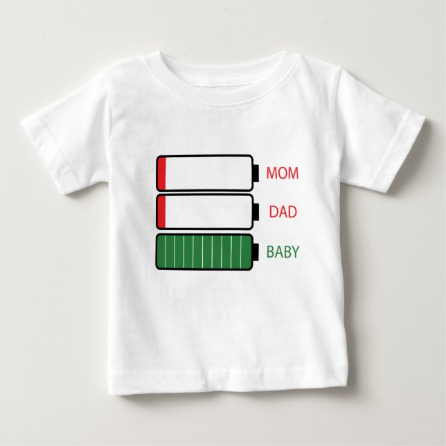 T-shirt Pour Bébé Maman et papa à batterie faible pour un nouveau-né (Devant)