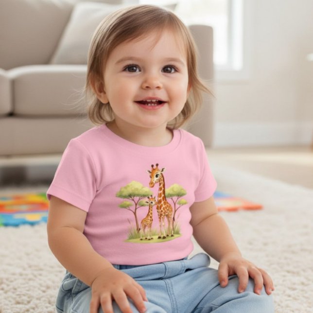 T-shirt Pour Bébé Maman Girafe Mignon Bébé Safari Enfants (Créateur téléchargé)