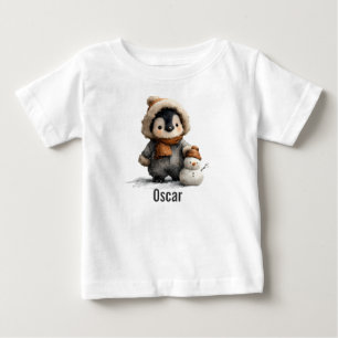 T-shirt Pour Bébé Manchot d'hiver avec motif de bonhomme de neige