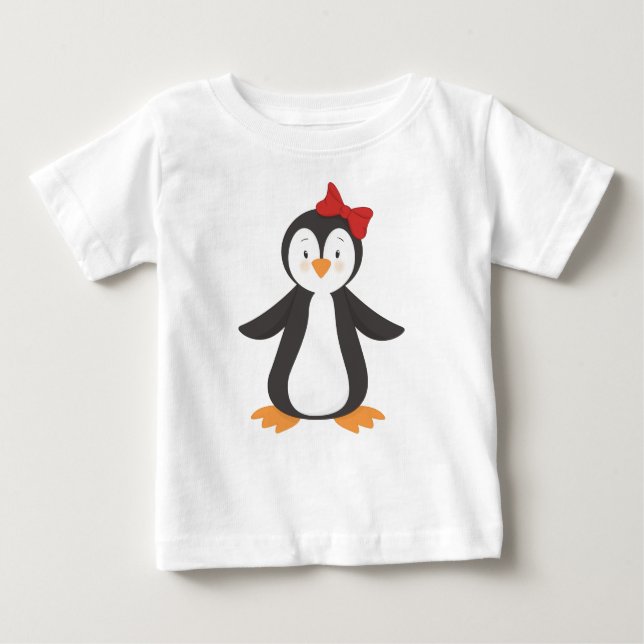 T-shirt Pour Bébé Manchot Mignon, Petit Manchot, Manchot Avec Noeud (Devant)