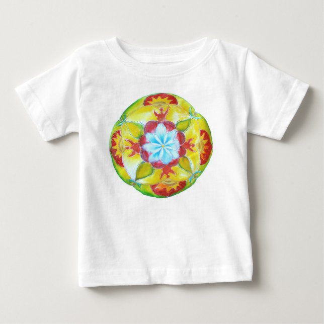T-shirt Pour Bébé Mandala Rond Froncé Jaune (Devant)