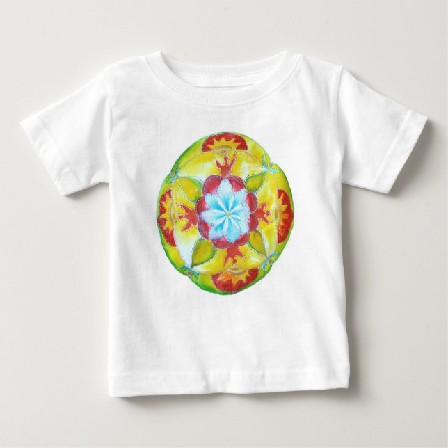 T-shirt Pour Bébé Mandala <Yellow Round à la main peint mandala (Devant)