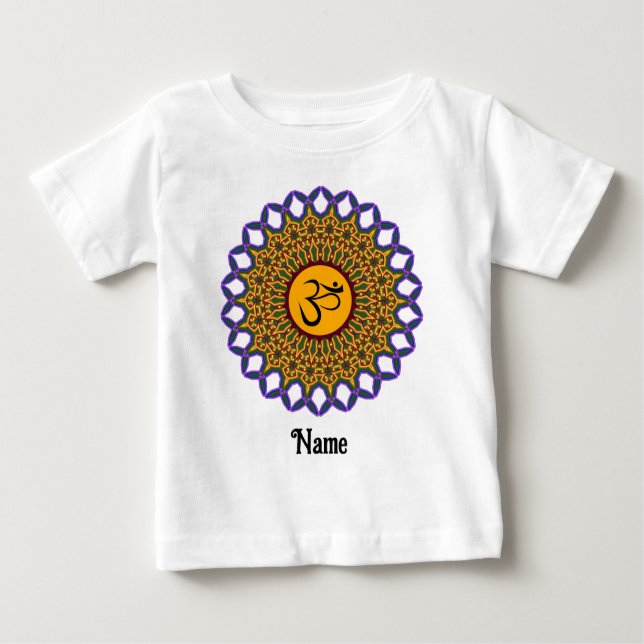 T-shirt Pour Bébé Mandala Yoga Om Peacock spirituel Customisé (Devant)