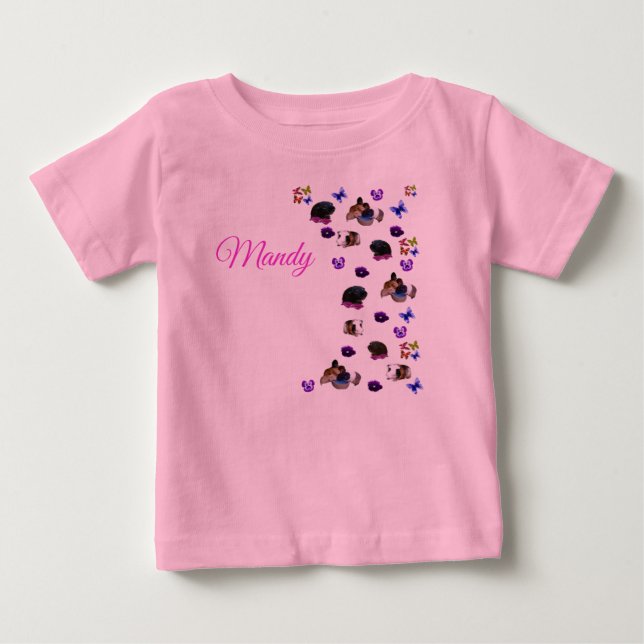 T-shirt Pour Bébé Mandy, Nom,  Avec Cochons d'Inde Et Pensées,   (Devant)