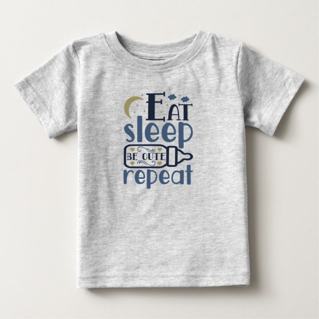 T-shirt Pour Bébé Manger Dormir Être Mignon Répéter Biberon (Devant)