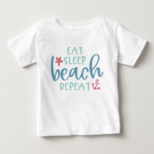 T-shirt Pour Bébé Manger Dormir Plage Répéter Ancre Étoile Poisson (Devant)