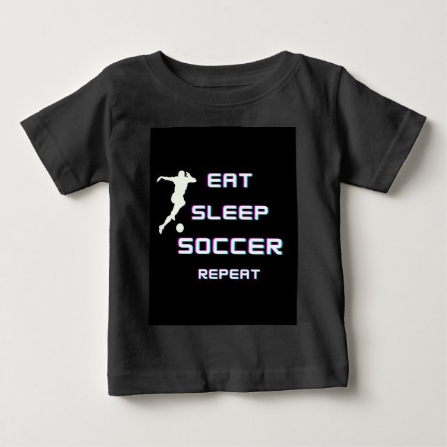 T-SHIRT POUR BÉBÉ MANGER LE SOCCER DORMIR RÉPÉTER (Devant)