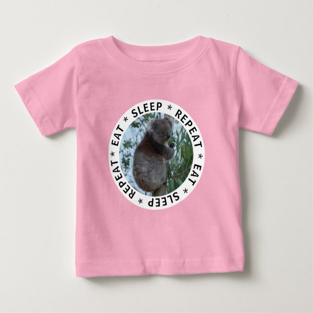 T-shirt Pour Bébé Mangez le sommeil Répétez mignon Koala drôle dans  (Devant)