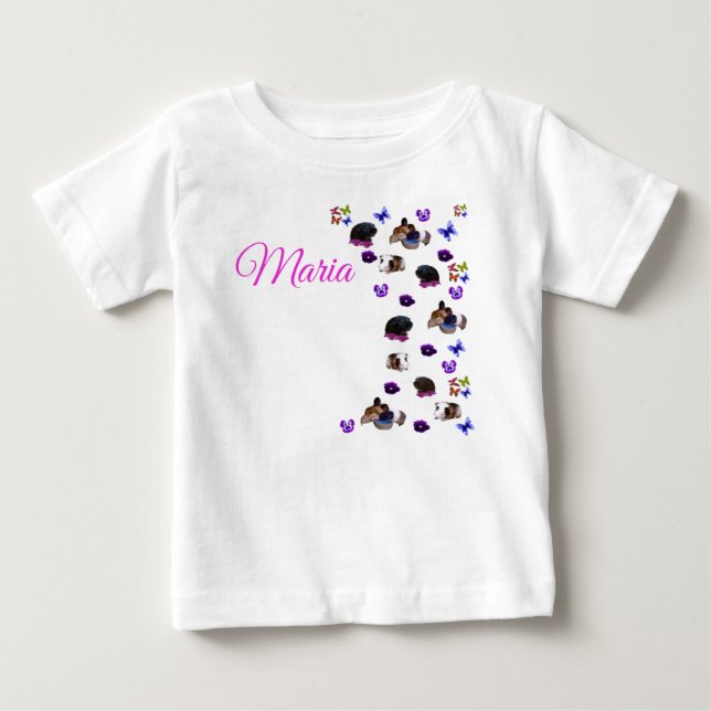 T-shirt Pour Bébé Maria, nom avec cochons d'Inde et pensées, (Devant)