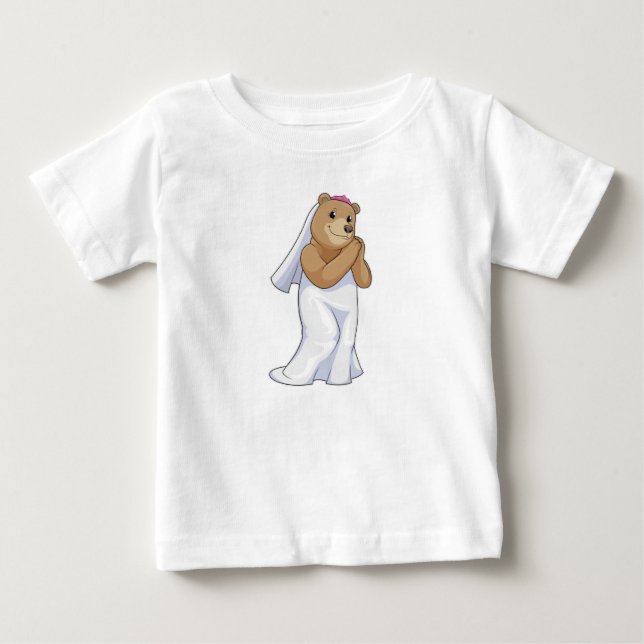 T-shirt Pour Bébé Mariée Ours avec Voile (Devant)