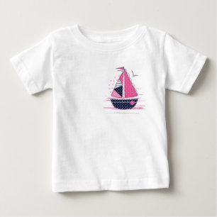T-shirt Pour Bébé Marine Thème Girl Voilier Pink Polka Dot Sail