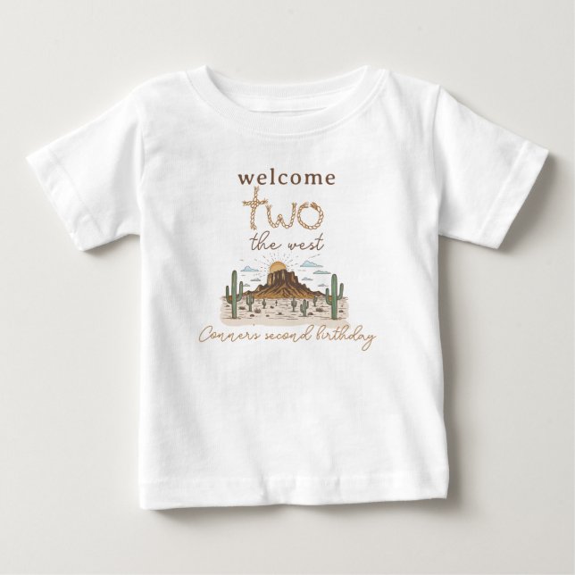 T-shirt Pour Bébé Marron Rustique Bienvenue Deux À L'Ouest 2ème Anni (Devant)