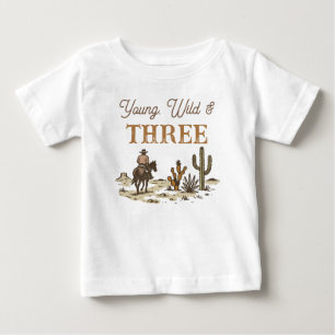 T-shirt Pour Bébé Marron Rustique Cowboy Jeune, Sauvage Trois Annive