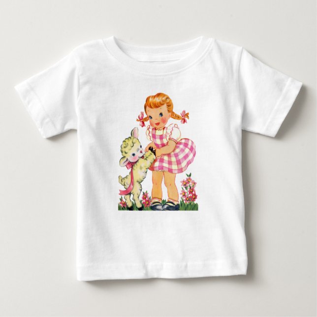 T-shirt Pour Bébé Mary Little Lamb Nursery Rhyme fille avec cheveux  (Devant)