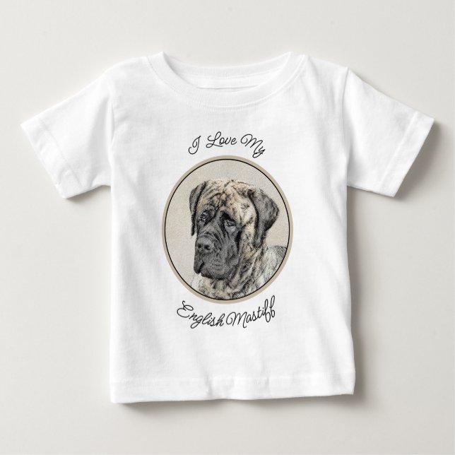 T-shirt Pour Bébé Mastiff anglais (Brindle) Peinture - Chien Art (Devant)
